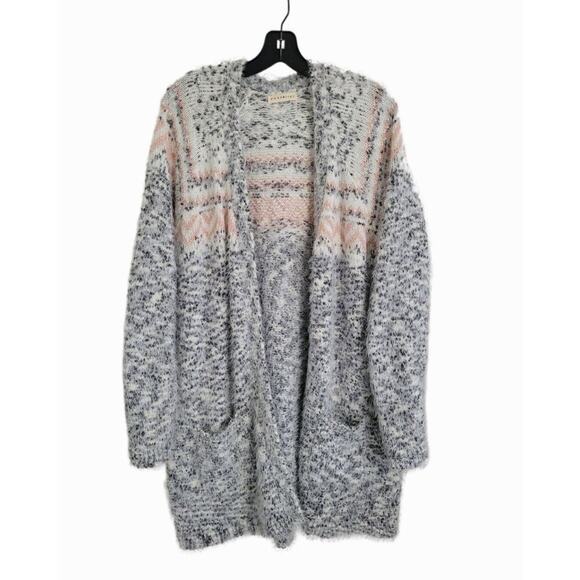 Retrology Cardigan Sweater Size Large Fuzzy Gray Bohemian Knitted - Picture 1 of 8